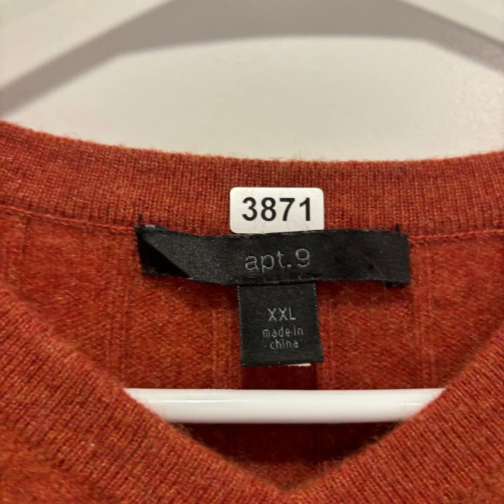 Apt. 9 Mens XXL Burnt Orange 100% Cashmere V-Neck Ribbed Knit Sweater